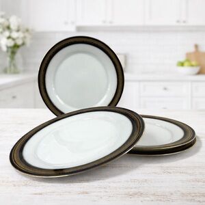 Noritake Vienna Legacy Cobalt Gold Dinner Plates Vintage Set of 4 Fine China